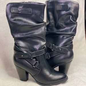 Black Leather Knee High Boots